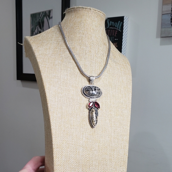 Garnet necklace, jasper necklace, 925 silver jasper garnet pendant necklace - Picture 5 of 13